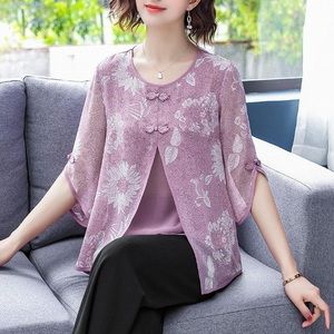 New Women's Medium Sleeve blouse purple top
